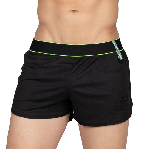 Running Shorts With Inner Pocket - Black Green [4355]
