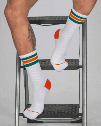 Old School Socks - Green Stripes White - [4469]
