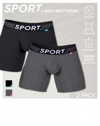 PS Sport Anti-Bac Textile Mid Waist Boxer Brief - 2 Pack - Dark Melange M Black B [4340]