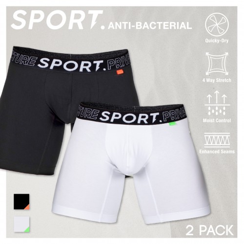 PS Sport Anti-Bac Textile Mid Waist Boxer Brief - 2 Pack - Black O White G [4340]